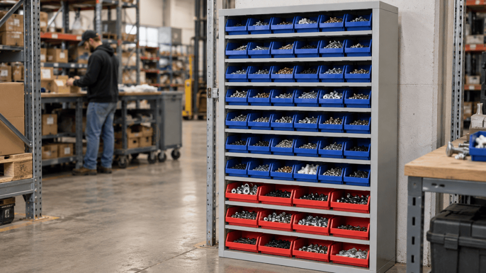 Как выбрать стеллаж с ящиками для склада метизов
